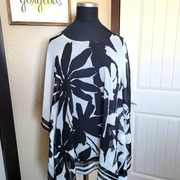 Laura Ashley Tops - Laura Ashley Sheer black & white Floral Blouse